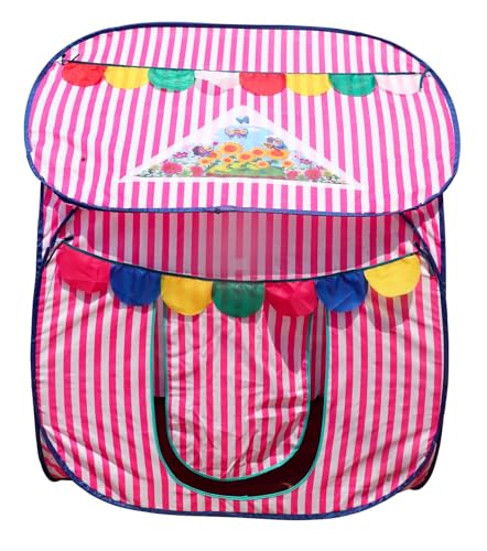 Image of Homecute Foldable Pop Up Hut Type Kids Toys Play Tent House for Boys and Girls (Medium Size Pink-White)