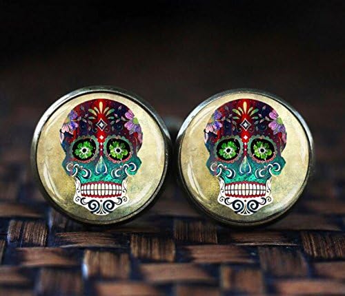 Steampunk Sugar Skull cufflinks, Mexican Sugar Skull, Day of The Dead cufflinks, Steampunk cufflinks, Dia De Los Muertos, Skull cuff links