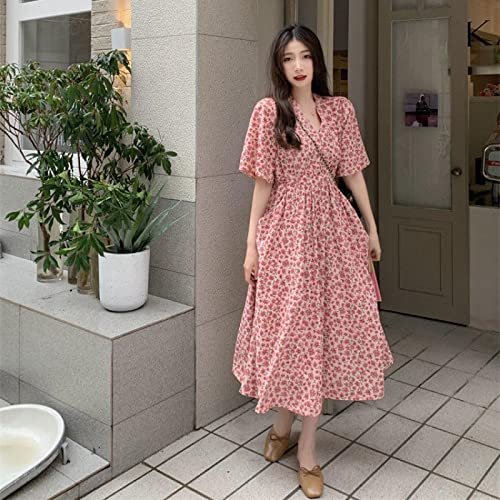Robe en mousseline de soie rose longue style jupe vintage fleur
