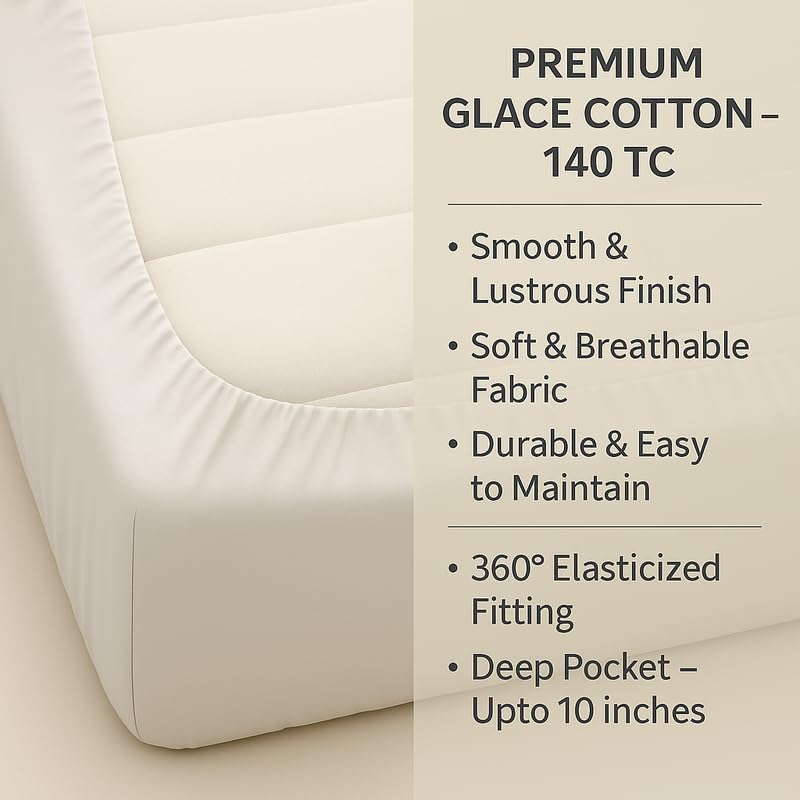 Image of Fitted Sheet Multicolor Geometric Triangle Print Glace Cotton 140 TC King Size (72x78 Inch) with 2 Pillow Covers (18x28 Inch) Deep Pocket up to 10 Inches - Soft & Comfortable