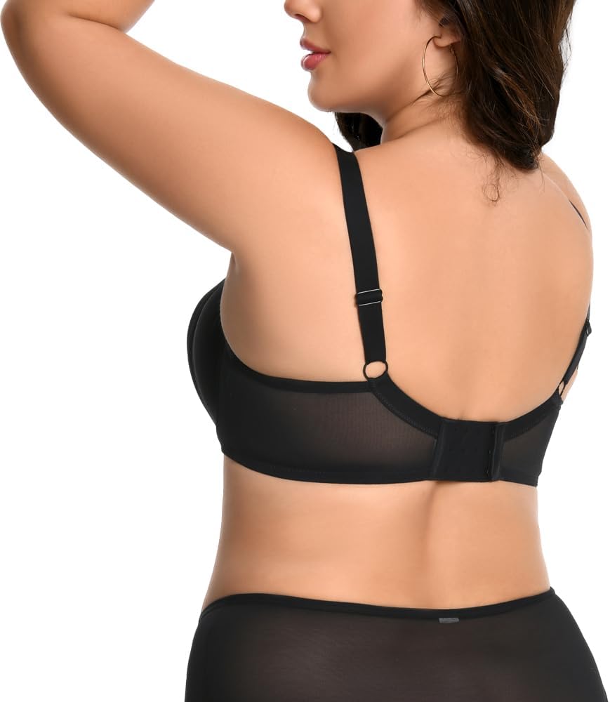 Women's Plus Size Breathable Cut Out Mesh Bra with Underwire Design Black/Nude/Wine - Image 2