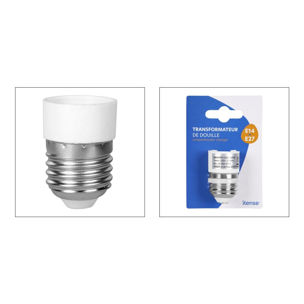 Adaptateur Douille E14 Vers E27 - Blanc - 500W Max - Montage Facile