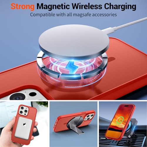 Image of SUPFINE Magnetic for iPhone 15 Pro Case (Compatible with MagSafe) (Military Grade Drop Protection) Slim Translucent Matte Shockproof with Anti-Fingerprint Phone Case,Red