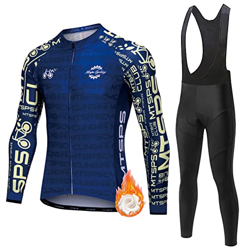 Maillot Ciclismo Ropa Ciclista Hombre Invierno Conjunto Bicicleta Manga Larga,Completa Traje MTB Ciclo Polar Térmico Camiseta y Pantalones Tirantes con 19D Acolchado De Gel,Jerseys Respirable(10,4XL)