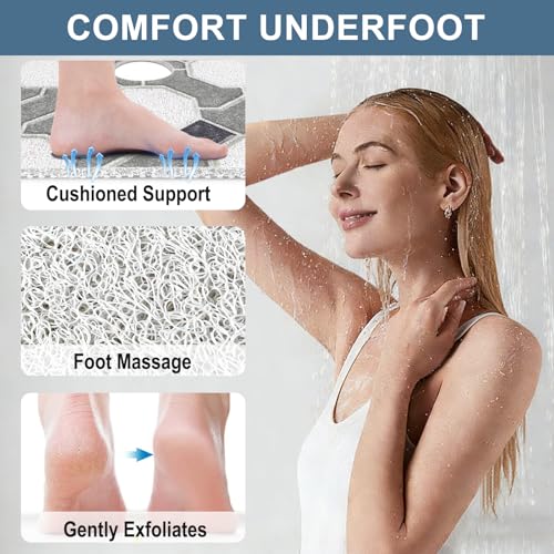 Image of Square Shower Mat Non Slip: 24x24 Inch Extra Large Shower Mats for Inside Shower, Non Slip Shower Mat with Drain Hole in Middle- Anti Slip Shower Floor Mat, Loofah Shower Stall Mats for Elderly
