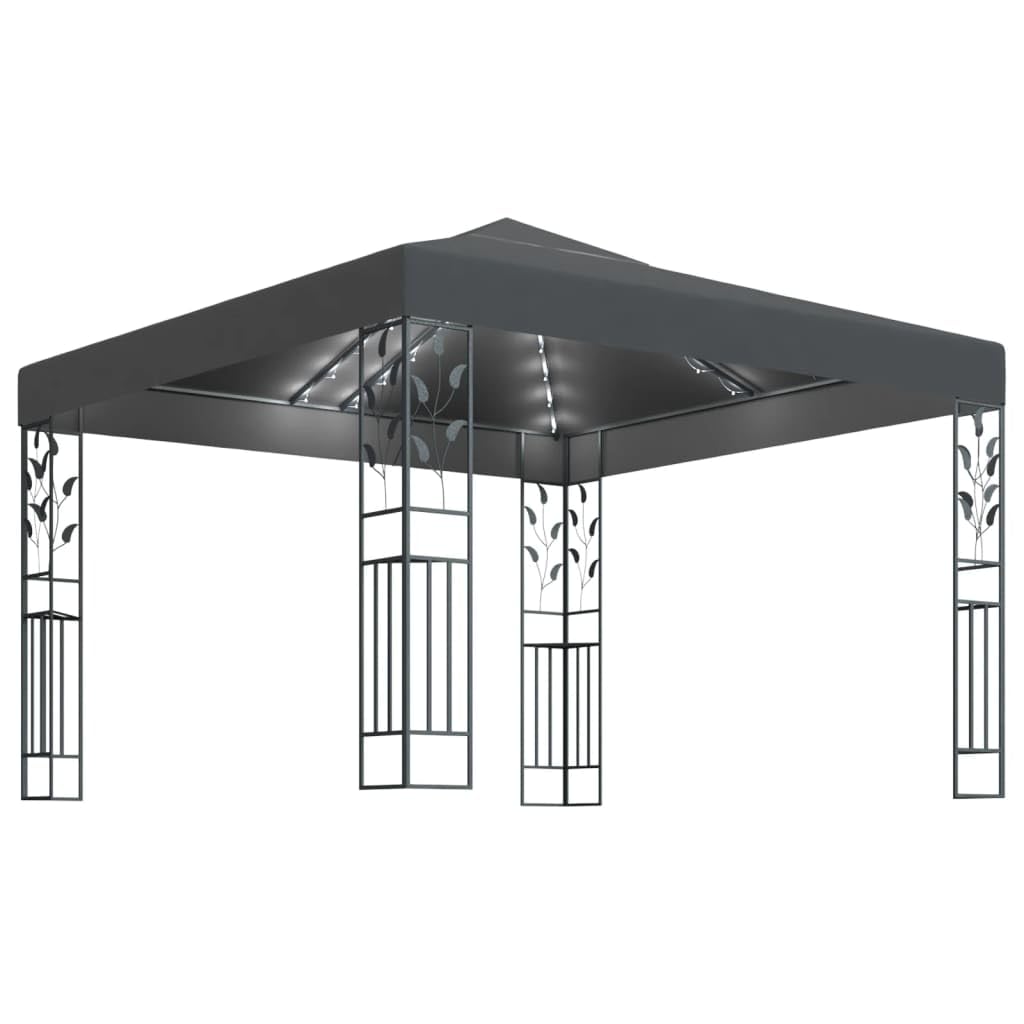 Pavillon Gartenpavillon Partyzelt Sonnenschutz Bierzelt Gartenlaube mit LED-Lichterkette 3x3 m Anthrazit