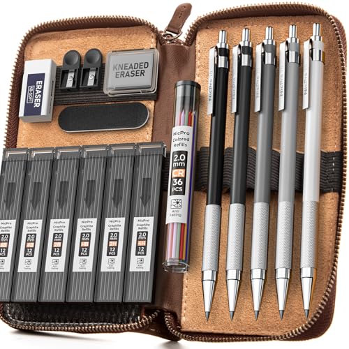 Art crayon mécanique critérium 2mm Nicpro avec gommes et mines de rechange 4B 2B HB 2H 4H