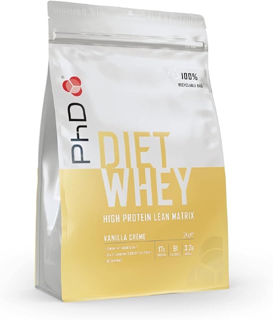 Phd Diet Whey Protein Powder, Low Sugar, Low Fat, High Protein with Added CLA, L-Carnitine and Green Tea Extract, High in BCAAs, 100% Recyclable Packaging, Vanilla Protein Shake, 2Kg