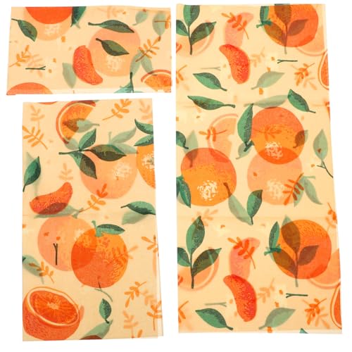 OSALADI 3 Paños para Conservar Alimentos Frescos de Cera de Abeja Orgánica Envoltorios Reutilizables Sostenibles para Envolver Alimentos Color Naranja Tamaño Estándar Pack de 3