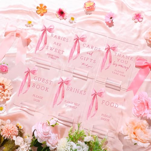 Image of Vercraft 6 Pcs Pink Bow Baby Shower Table Decorations