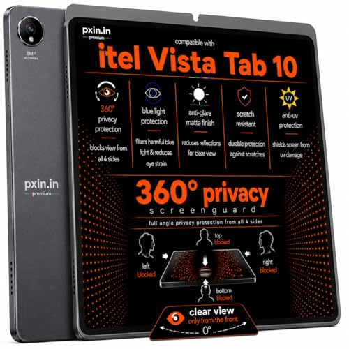 Image of Pxin 360 Pro Privacy Screen guard compatible with itel Vista Tab 10 | Anti Glare | Anti UV | Anti Blue | Anti Reflection | Privacy Filter | Unbreakable Build