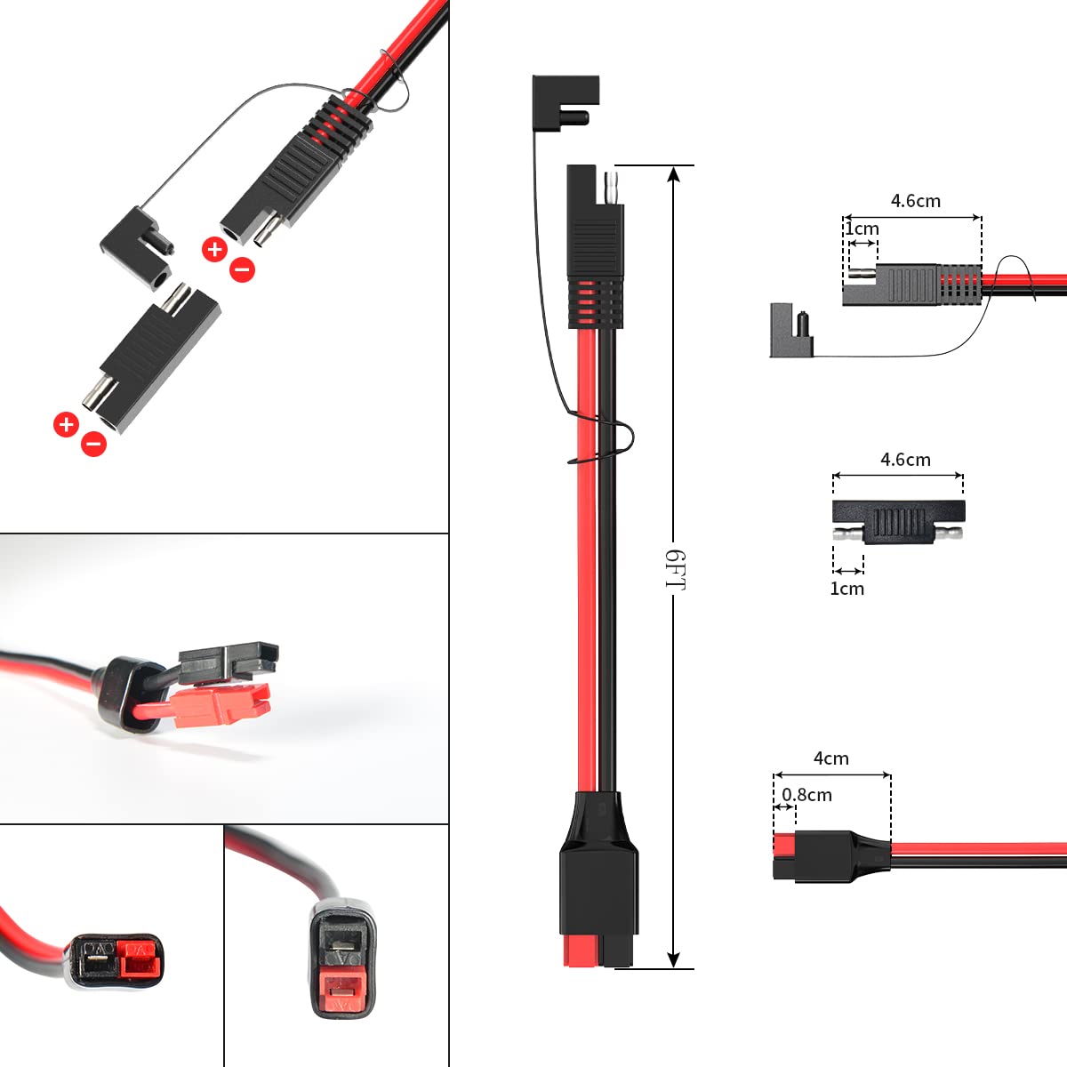 Cavo Adattatore Anderson A SAE Per Pannello Solare 10AWG 6FT (1,8 M) Con Adattatore Inverso Di Polarità SAE - Per Centrale Elettrica Portatile, Batteria Auto