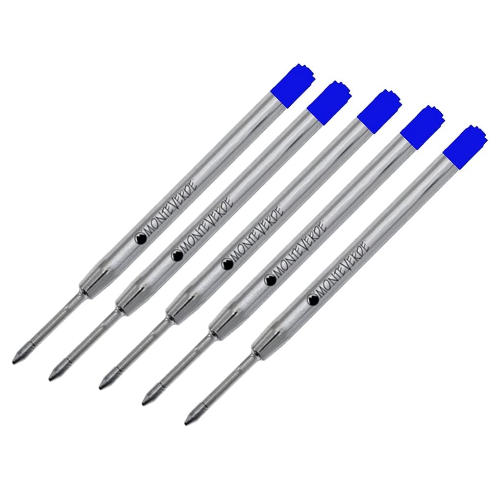 5 - Monteverde P13 Ballpoint Pen Refills to Fit Parker Ballpoint Pens, Medium Point, Bulk Packed (Blue)