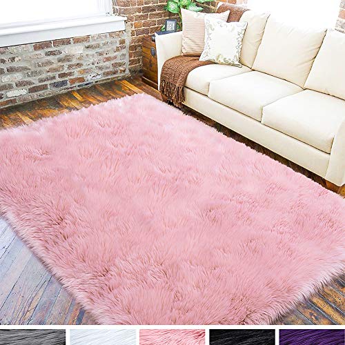 LOCHAS Ultra Soft Fluffy Rugs Faux Fur Sheepskin Area Rug for Bedroom Bedside