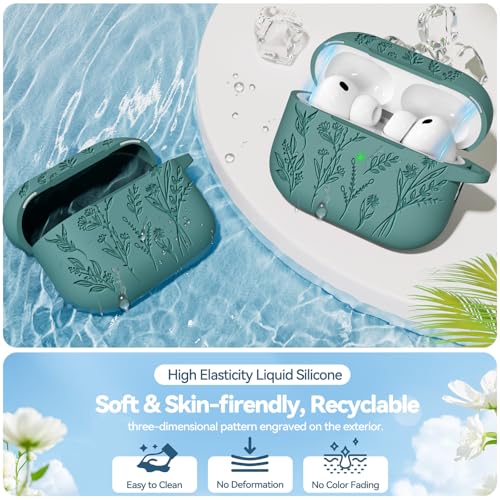 Image of for Airpods Pro 3 Case with Magnetic Lid, Flower Engraved Cases for Apple AirPods Pro 3rd Generation 2025, Soft Silicone Cover for Women Girly with Cleaner & Keychain, Shockproof