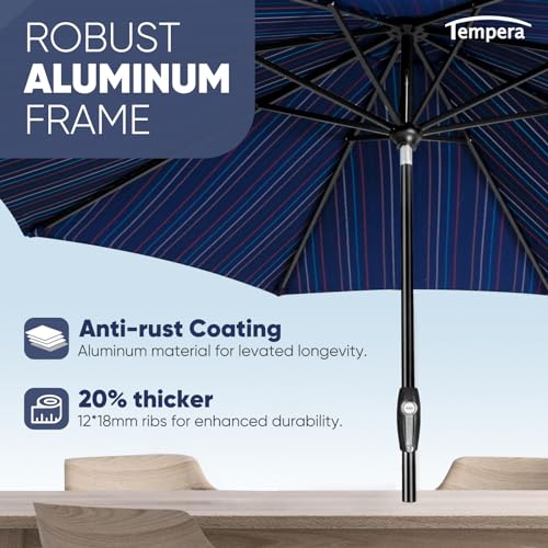 Image of Tempera Patio Market Outdoor Table Umbrella with Auto Tilt and Crank, Large Sun Umbrella with Sturdy Pole & Fade Resistant Canopy, Easy to Set
