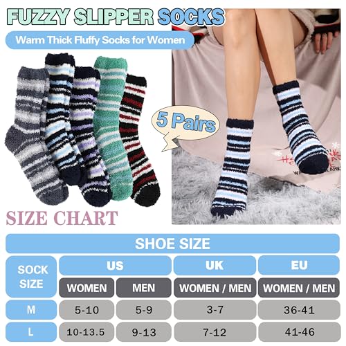 Image of Fuzzy Socks Warm Fluffy Winter Cozy Thick Plush Slipper Sleep Comfy Crew Socks for Women & Men 5 Pairs