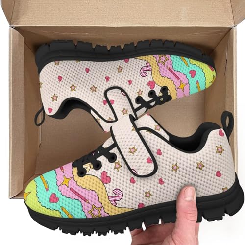 Boys Girls Sneakers Kids Lightweight Breathable Strap Athletic Running Shoes for Little Kid/Big Kid Pencil Star Love Pattern2
