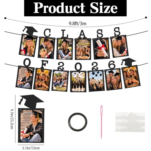 Image of Class of 2026 Graduation Photo Banner, Graduation Photo Display Decorations, Class of 2026 Party Decorations for College Senior, High, Middle, Junior, Kindergarten Pictures Display Grad Party Supplies