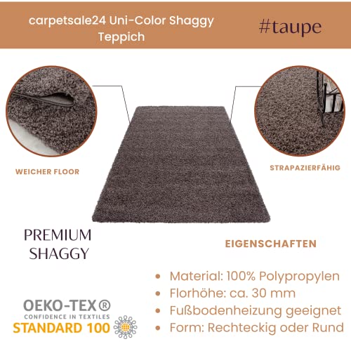 Teppiche Hochflor Shaggy für Wohnzimmer, Esszimmer. Gästezimmer mit 3 cm Florhöhe. Einfarbig Shaggy Teppiche OEKOTEX zertifizierte Teppiche. Cream Braun Lila Rot Anthrazit Taupe Mocca. Verschiedene Farben und Größe 1500, Maße:60×110 cm, Farbe:Taupe - 3