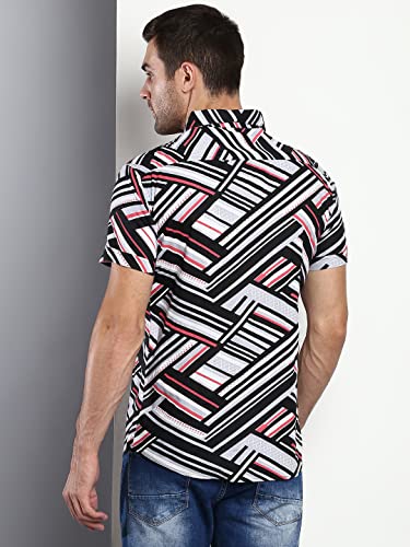 Image of Dennis Lingo Men's Abstract Print Slim Fit Rayon Casual Shirt with Spread Collar & Half Sleeves