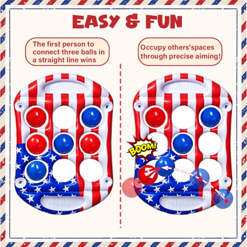 Pool Toys Games Set, Tic-Tac-Toe Inflatable Pool Toy with 10 Balls, American Flag Floating Board Swimming Pool for Adults Teens Kids Summer Water Ball Toys - image 3