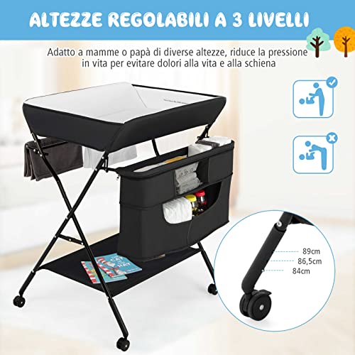 COSTWAY 4-in-1 Fasciatoio Pieghevole con Rotelle