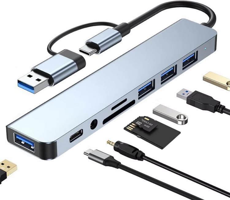 Image of 3.0 USB C Hub, 8 in 1 Type C Multi USB Connector Adapter with USB 3.0 and USB 2.0 Ports, USB Expander for Laptop, Mobile, Pc, Printers, Flash Drive, MacBooks, HDD, Camera, Keyboard,Mouse