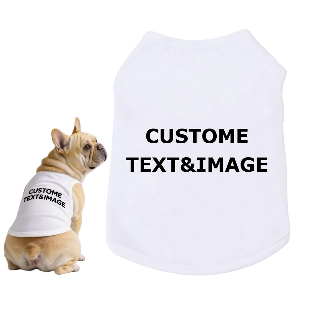Custom Dog Shirt,Personalized Pet Apparel with Name Text Photo Image,Lightweight Breathable Puppy Kitten Cotton Vest for Small Medium Large Dogs Cats,