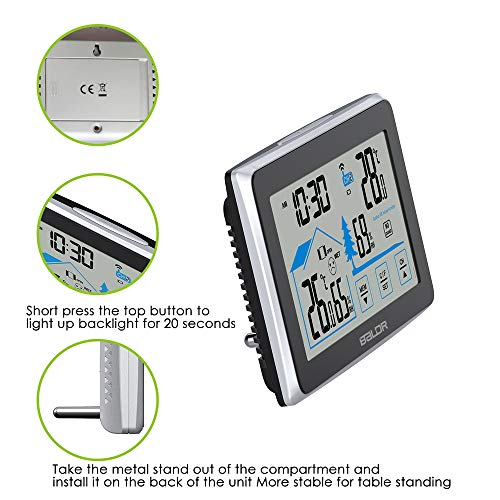 BALDR Wireless Indoor/Outdoor Thermometer & Hygrometer - Touch Screen Digital Weather Station with Room Temperature Monitor & Humidity Gauge Meter, Extended Backlit Display for Easy Viewing