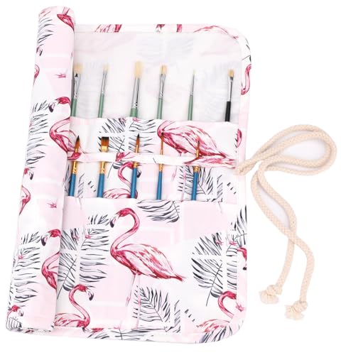 Amoyie abaría Estuche Plegable para Pinceles Óleo/Acrílica/Acuarela, Gran Capacidad Organizadores de brochas y pinceles, flamencos