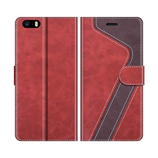 MOBESV fodral kompatibel med iPhone 5S, magnetiskt mobilfodral flip-fodral till iPhone SE/iPhone 5S / iPhone 5 telefonfodral, Röd(inte kompatibel med iPhone SE 2020)