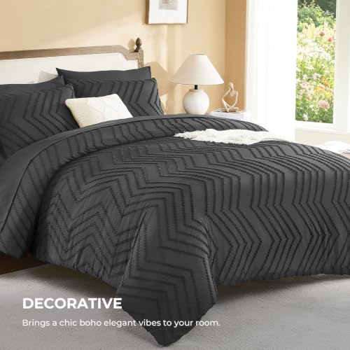 Image of Litanika Dark Grey Full Size Comforter Set with Sheets - 7 Pieces Bed in a Bag Full Tufted Complete Bedding Sets with Comforter, Sheets, Pillowcases & Shams
