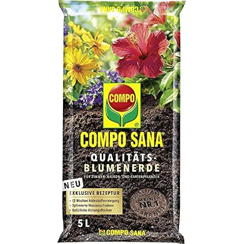 COMPO SANA Qualitäts-Blumenerde, 12 Wochen Dünger, Kultursubstrat, 5 Liter, Braun Cover