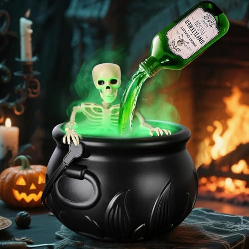 PYOF Halloween Decorations Indoor - Cauldron Halloween Decor with Magic Floating Potion Bottles and Diffuser - Black Plastic Witches Bowl Hocus Pocus Party Decoration for Vintage Home Decor (8'x 5')