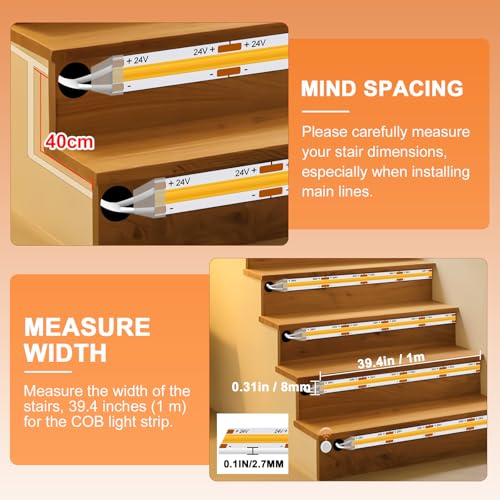 COB LED Treppenbeleuchtung 16 Stufen 6000 K Kaltweiß, Smart Motion Sensor Stair Light mit Fernbedienung und Lichtsensor, Automatische Treppenstufenbeleuchtung Innen