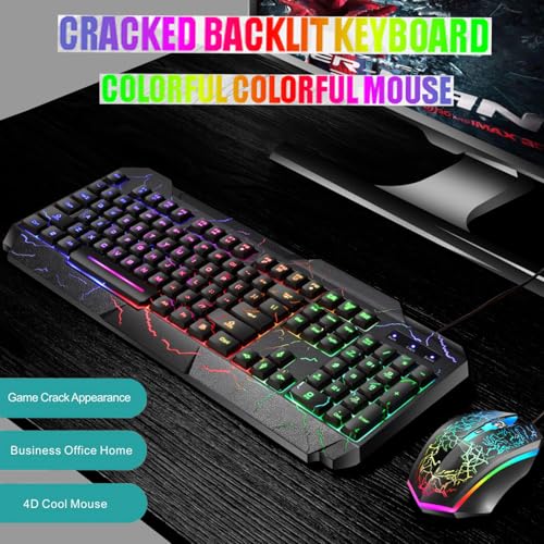 Image of Wired Crack Rainbow Gaming Keyboard and Mouse Combo, 104 Keys Light Up Mechanical Feeling Computer Keyboard, Wired Gaming Keyboard and Mouse for PC MAC Xbox Gamer(Black)