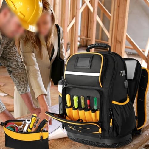 Oniissy Oxford Cloth Tool Backpack with Reinforced Hard Bottom, Multiple Pockets for Organized Storage, Laptop Sleeve for Work or School, For Long lasting Heavy-Duty Design - Image 5
