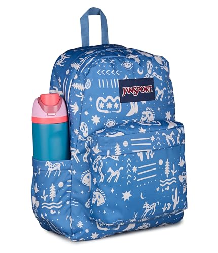 Image of JanSport SuperBreak Plus Backpack with Padded 15-inch Laptop Sleeve and Integrated Bottle Pocket - Spacious and Durable Daypack for Work and Travel, Yeehaw And Horses Elemental Blue /Cream