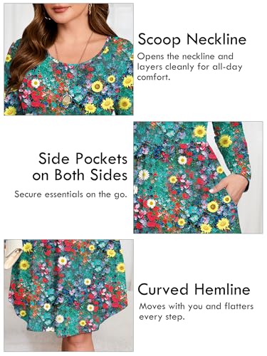 Image of AusLook Women's Plus Size Long Sleeve Midi Dress Casual Empire Waist Loose Flowy Dresses A-Line Boho Long Dress with Pockets