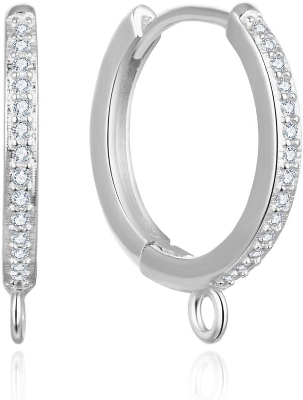 10pcs Adabele Authentic Sterling Silver Round Hoop Huggie Earring Hooks 16mm (0.63 Inch) Cubic Zirconia CZ Tarnish Resistant for DIY Earrings Makings SS90-2