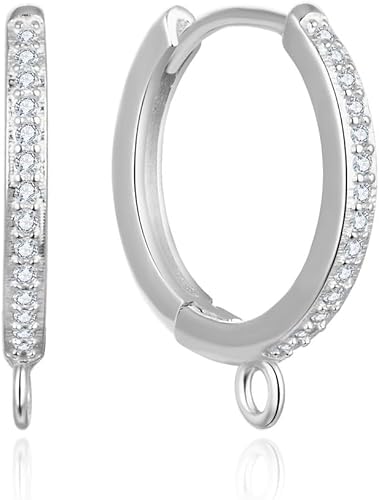 Adabele SS90-2 - 4 ganchos redondos para aretes de plata de ley con circonita cúbica de 0.630 in (0.63 pulgadas) con diamantes sintéticos,