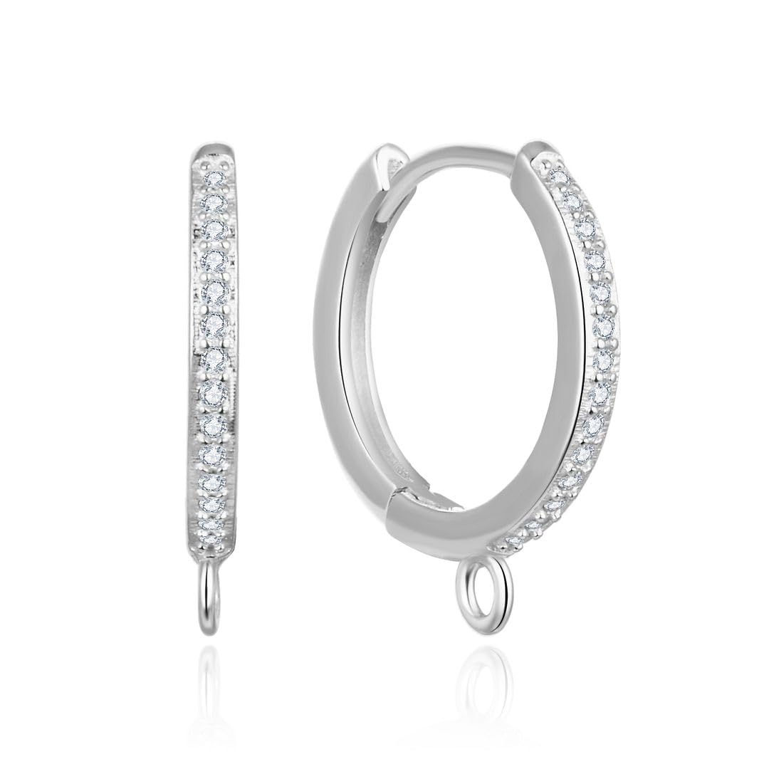 Adabele 10 x runde Huggies-Ohrringhaken, 925er-Sterlingsilber, 16 mm, Ohrdraht-Verbindungsstücke, künstlicher Diamant-Ohrdraht für Ohrringe, Schmuckherstellung, SS90-2