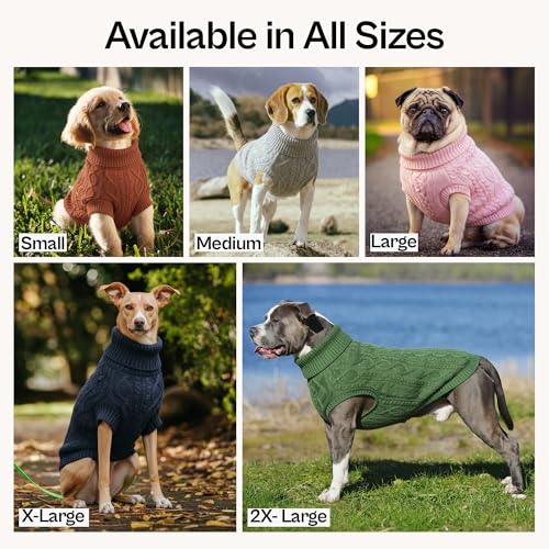 Image of Parisian Pet Dog Sweaters - Pull Over, Turtle Neck Pink Dog Sweater - Cable Knit Thick Sweater - Fall, Winter Clothes - Flexible Arm Holes Large Dogs Sweaters for Girl Dogs - L