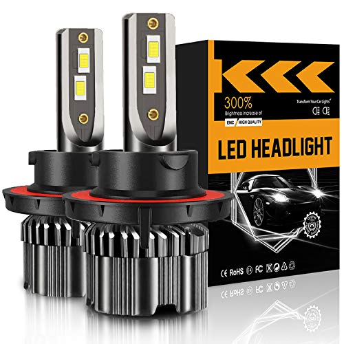 LRTER H13/9008 LED Headlight Bulbs 6000K White LED Headlights Conversion Kit 60W 12000 Lumens Small Size Quick Installation Halogen Replacement, Pack of 2
