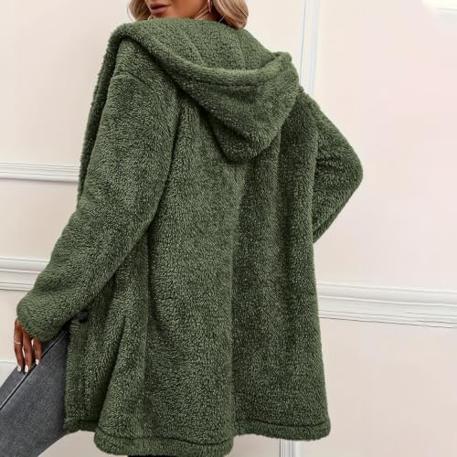 Sherpa Fleece Jacket Women Hooded Long Button Coat Travel Winter Daily Wear - image 3