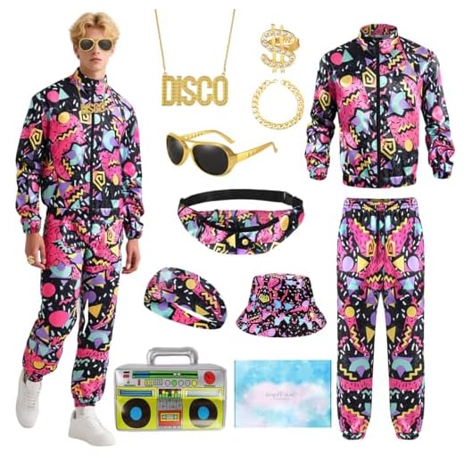 COYBTO Disfraz Años 80 Hombre, Ropa Deportiva de Los Años 80 90 con Chaqueta Pantalones Retro Accesorios, Ropa Años 80 Disfraz, Conjunto Deportivo Años 80 para Carnaval Cosplay (Rojo, M)