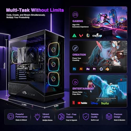 Image of NIMO Gaming-Desktop, GeForce RTX-5060 8GB Intel i5-14400F(Up to 3.6GHz beat i7-11700) 16GB DDR5, 1TB SSD, 650W 80+ Gold PSU ARGB Fan x4, Prebuilt PC Business & AI Creation Digital Nomads Streaming