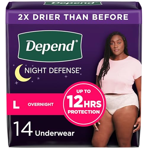 Image of Depend Night Defense Adult Incontinence & Postpartum Bladder Leak Underwear for Women, Disposable, Overnight, Large, Blush, 14 Count, Packaging May Vary