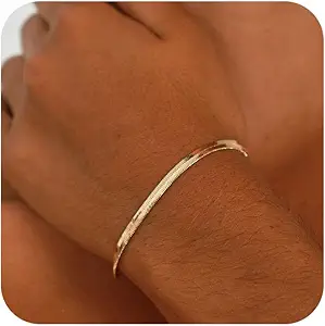 Bracelet for Women - Dainty Stack Bracelets Trendy Adjustable 14K Gold Plated Thin Paperclip Bead Box Satellite Figaro Cuban Link Chain Bracelet Set for Women Waterproof Jewelry Gift